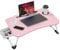 Warmiehomy Laptop Table with USB Ports, Foldable Laptop Bed Table, Laptop Desk with Cup Holder&Side Drawer&Small Fan&Small Lamp, Laptop Bed Tray with Legs for Working/Reading on Sofa, Pink