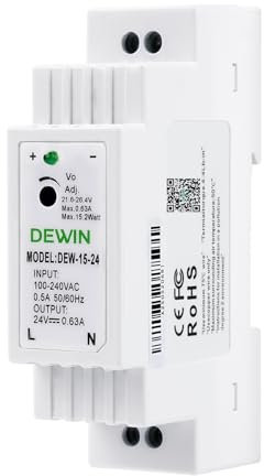 DEWIN Switching Power Supply, 24V Din Rail Power Supply Transformer for Industrial Automation Equipment DEW-15W-24V 0.63A Ring Doorbell Transformer