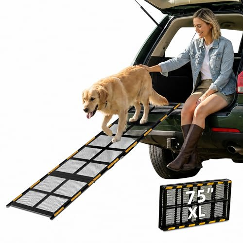 Artpet Extra Lange Klappbare Autorampe für Hunde | Stabile 190 cm Einstiegshilfe für große Hunde, ideal für SUV und Wohnmobil, belastbar bis 90 kg.
