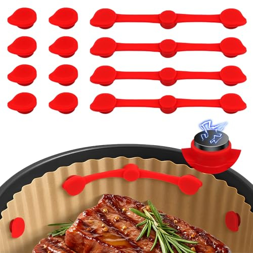 Dengthrive 12 Stück Airfryer Magnete für Backpapier Magnete für Airfryer | Magnete für Airfryer Backpapier für Heißluftfritteuse Festhalten Von Pergamentpapier magnete Airfryer Backpapier Rot