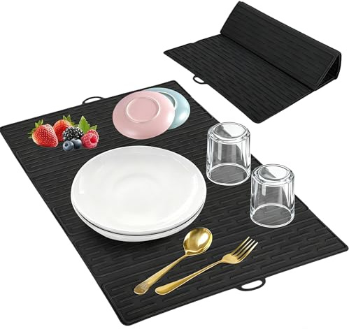 HONZUEN Alfombrilla Escurreplatos Silicona 50x40 cm Negra Cocina | 50x40 cm • Silicona • Antideslizante • Resistente al calor • Para platos vasos encimera