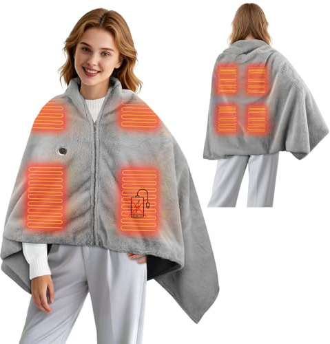 Wsndyjia Rechargeable Cordless Heated Blanket - (Battery Power Not Included), Battery Operated Heated Shawl, Washable Warm Throw for Outdoor, Car & Home, Works with External Battery Pack (147x82cm)