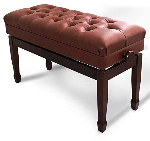 Höhenverstellbare Klavierbank aus Leder mit integriertem, stabilem Klappdeckel und zusätzlichem Notenfach, Deluxe-Keyboardhocker für Zuhause und Profis, Walnuss, Nuss,Walnut Bruin-One Size