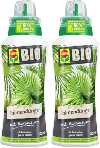 COMPO BIO Palmendünger für alle Zimmer-, Balkon- und Terrassenpflanzen, 100% natürliche Inhaltsstoffe, Spezial-Flüssig-Dünger mit extra Magnesium und Eisen, 500 ml (Packung mit 2)