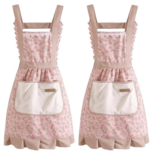 QyizuiPcn Kochschürze, Küchenschürze Damen 2er Set in Rosa, Praktische Haushalts-Schürzen für Kochen und Backen, Langlebige Küchenschürzen für Damen, Einfache Reinigung und Komfortable Passform