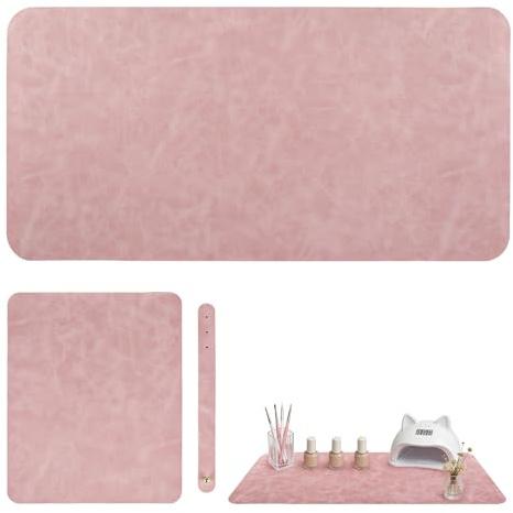 Diakey 2 Pack Soft Foldable Reusable Nail Mat for Table Desk, Waterproof Slip-resistant Leather Nail Pads for Manicure Art Polish Training Home DIY Salon, Pink