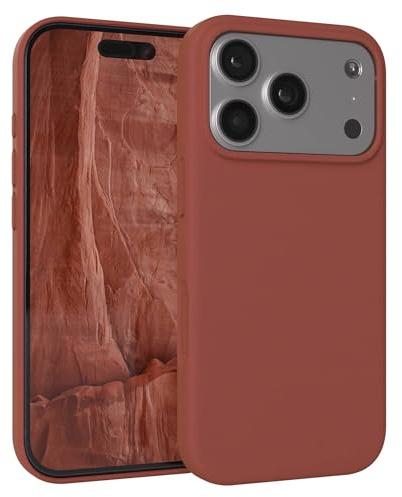 EAZY CASE Premium Silikon Hülle für iPhone 17 Pro - Handyhülle, Stoßfest, Schutzhülle mit Kameraschutz, Kratzfester weicher Mikrofaser-Innenfutter, Slim Silikon Cover Case Bumper - Terrakotta Braun