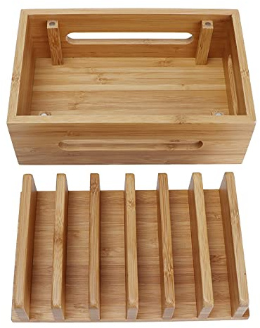 LICAEVEY Boîte D'organisation de Tablette de Dock de Téléphone Portable en Bois de Bambou Haut de Gamme, Support de Rangement élégant pour Le Bureau à Domicile, la Chambre à Coucher