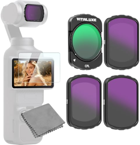 VITALUXE Magnetisches CPL- und ND-Filter-Set für DJI Osmo Pocket 3 / Pocket 4, 4er-Pack mit CPL-, ND16-, ND64- und ND256-Filtern (Polarisations- und Neutraldichtefilter)