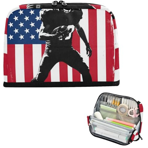 BCFHRGT Pencil Carrying Case Large Capacity Pen Pencil Case With Slot for Teen Boys Middle School Cool Us Flag Football Player