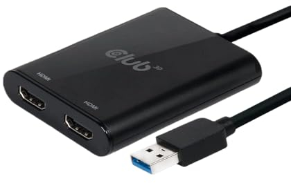 CLUB3D USB A a dos pantallas HDMI ™ 2.0 4K 60Hz - Splitter de vídeo (HDMI, 0,27 m, 3840 x 2160 Pixeles, 60 Hz, Negro, RoHS, CE, WEEE)