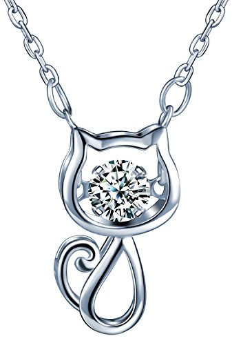 Yumilok Damen Halskette Damen Kette 925 Sterling Silber Zirkonia Katze Kätzchen mit Anhänger Verstellbare für Damen Mädchen