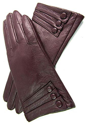 Unbekannt Damen Weiches Premium Leder Handschuhe Vollständig Gefüttert - Lila, L
