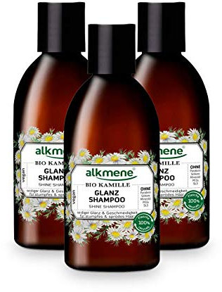 alkmene Glanz Shampoo mit Bio Kamille - Haarshampoo für stumpfes & sprödes Haar - veganes Shampoo ohne Silikon, Parabene, Mineralöl, SLS & SLES - Haarpflege im 3er Vorteilspack (3x 250 ml)