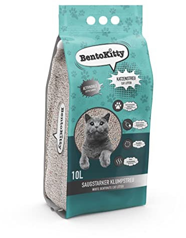BentoKitty Katzenstreu (10L, 1er Pack) mit Aktivkohle, Klumpend, weiß, feinkörnig, Klumpstreu aus Bentonite, für Sensitive Katzenpfoten geeignet