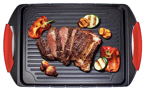 Griddle Me This Griddle Plate for Gas Hob Electric and Induction Hob - Griddle Pan & 6 Stainless Steel Skewers Grill Pan-Style Cooking from Jean Patrique