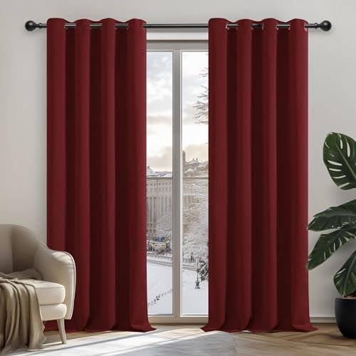 Deconovo Tende Natalizie Oscuranti per Interni 2 Pezzi 280 CM Altezza, Termiche Isolanti, Anti-Rumore, con Anelli, Ideali per Camera da Letto e Soggiorno, 140x280 CM, Rosso Scuro