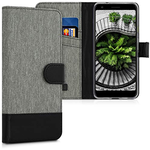 kwmobile Wallet Case kompatibel mit Google Pixel 3a - Hülle mit Ständer - Handyhülle Kartenfächer Grau Schwarz