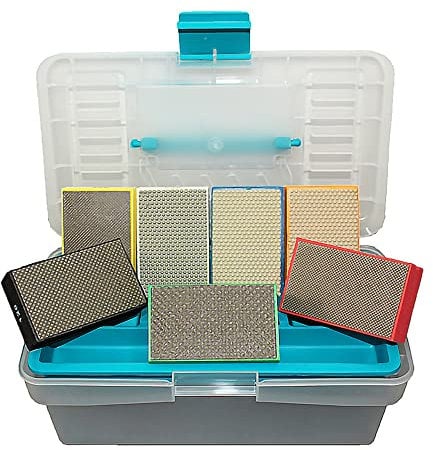 Karl Dahm Diamant-Schleifpads, Körnung 60, 120, 200, 400, 500, 1000 und 3000 I Profi-Handschleifer-Set zum Brechen, Schleifen und Polieren von Naturstein, Feinsteinzeug etc. – 50380