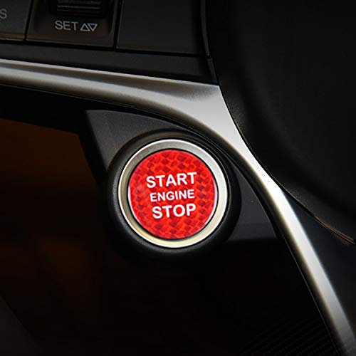 M.JVisun Kohlefaser Ein Knopf Start Taste Deckel Trimmen für Alfa Romeo, Zündung Schalter Aufkleber für Alfa Romeo Giulia für Alfa Romeo Stelvio - Rot