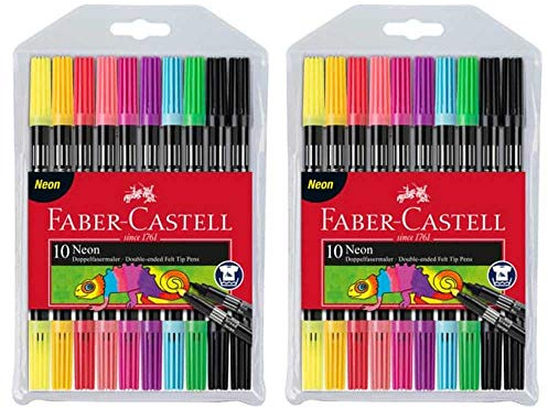 Faber-Castell 151109 - Doppelfasermaler 10er Etui, neon (2x 10er Etui neon)