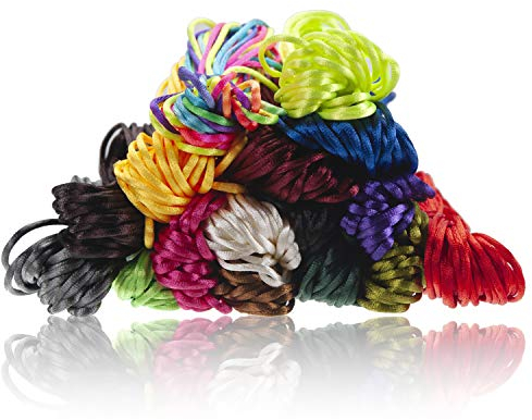 2.5mm Satinschnur Nylonschnur für Armbänder Kumihimo, 16 Bündel 160m Satinkordel Satin Faden Nylonbänder für Halskette, Chinesische Knotenkunst, Schmuckherstellung, Makramee, Rattail, Zugband