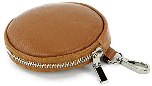 modamoda de P10 / P08 Damen Leder Rauleder Geldbörse Münzgeldbörse Taschenanhänger ø 11,5 cm handmade in Italy, Farbe:Cognac