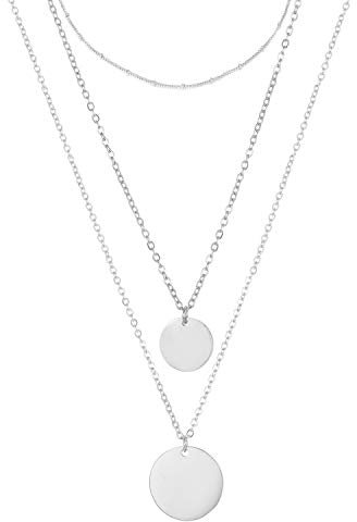 BONNYBIRD® Ketten Set Silber Kette mit Plättchen Layering Kette Damen Edelstahl, Anhänger Kette Silber Multi Chain Halsketten Set Silberkette Damen