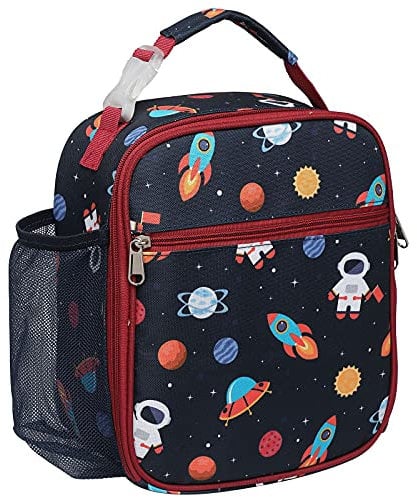 Bagseri Lunch Bag for Kids - Insulated Lunch Bags for Boys, Portable Lunch Cooler Bag for School with Bottle Holder, Water-Resistant Lining, Space Rocket/Blue
