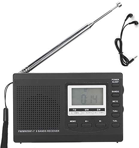 Radio portátil, HRD-310 Radio portátil Mini estéreo FM/MW/SW Receptor Reproductor de MP3 Pantalla LCD con Reloj Digital Auricular de 3,5 mm