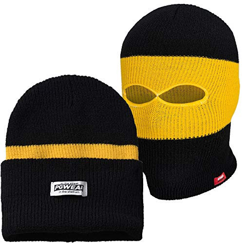 PG Wear Mütze und Sturmhaube Troublemaker 2 in 1 schwarz gelb Streifen, Einheitsgröße