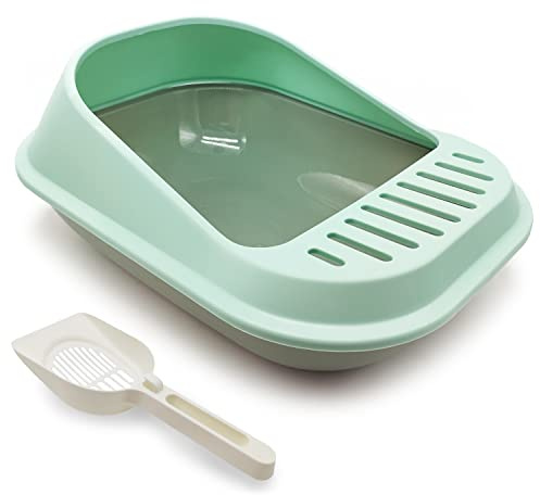 BPS Bandeja Gatos Gatitos con Pala Aseo Arenero Abierto para Mascotas Gatos Bandeja Sanitaria Plástica (Large, Verde) BPS-5579VE