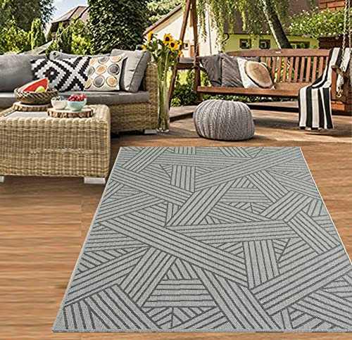 Teppich-Traum In- & Outdoor Teppich Sisal Optik Terrasse Küche Wohnzimmer Balkon abstrakt gestreiftes Muster anthrazit Größe 80x150 cm