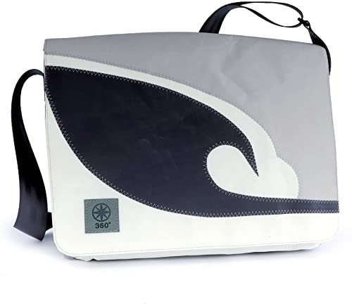 360° Grad Laptoptasche 15 Zoll, Messengerbag, Barkasse aus Segeltuch, grau-hellgrau, Gurt grau, Weiß, M