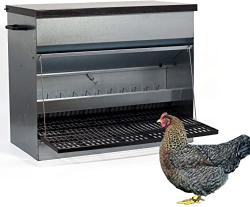 FINCA CASAREJO Futtertrog für Hennen - Futterhaus Anti-Verschwendung - Futterkrippe mit Pedal und Klappe - Anti-Vögel und Anti-Nagetiere - Kapazität 28 kg