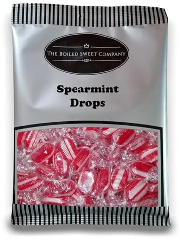 The Boiled Sweet Company® Spearmint Drops 1Kg - Traditional Individually Wrapped Sweets - Retro Red and White Striped Spearmint Flavour Hard Boiled Sweets - Bulk 1 Kilo Bag