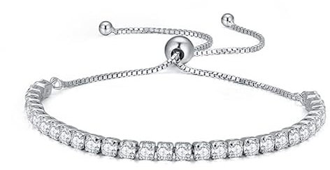 BSLVWG Armband für Frauen, Sterling Silber Tennis Armband Kristall Slider Armband Frauen Armband Sparkle Diamond Zirkonia Verstellbares Armband Lady Armband Geschenk für Weihnachten (Silber)