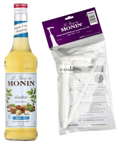 MONIN - Noisette Sans Sucre + 1 Pompe à Sirop - Pour Café, Chocolat Chaud, Capuccino ou Latte - Arômes Naturels - Bouteille en Verre - 70 cl