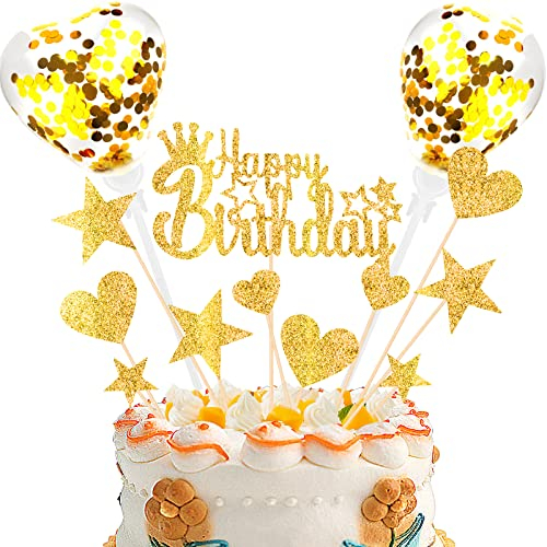 Happy Birthday Tortendeko Gold 13pcs Kuchen Deko Glitzer Sterne Cake Topper Kuchendeko Geburtstagstorte für Geburtstagsfeier Jubiläum