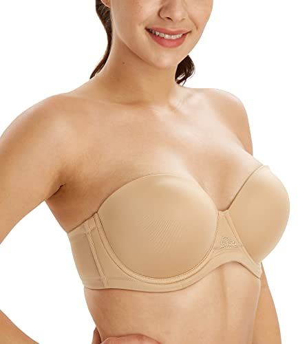 Lemorosy Women's Plus Size Strapless Underwire Multiway Bra | Full Coverage,Supportive Fit,Breathable Fabric,Contour Cups,Lightly Padded