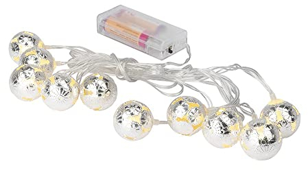 Ideen mit Herz 10er Lichterkette | LED | warmweiß | inkl. Timer-Funktion | batteriebetrieben | für innen | 3,05 m lang (Ornament-Kugeln 03 | silber)
