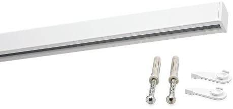 Deco-Raum Gardinenschiene auf Maß Aluminium Innenlauf eckig flach Deckenbefestigung Vorhangstange Flächenvorhang Schiene Innenlaufstange für Vorhänge mit Spannriegel weiss 290cm geteilt Square
