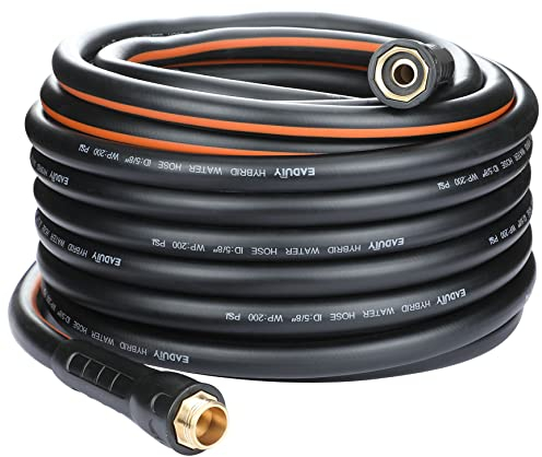 EADUTY Hybrid-Gartenschlauch, 1,6 cm x 2,5 m, robust, leicht, flexibel mit drehbarem Griff und massiven Messingbeschlägen, Grau + Orange