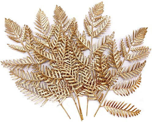 LOVENIMEN Gefälschte goldene Farnblätter, künstliche Goldpflanzen, Dekoration, 5 Stück, Kunstpflanze Boston-Farn-Simulation, Kunststoffblatt für Weihnachten, Party, Geburtstag, Zuhause, Hochzeit,