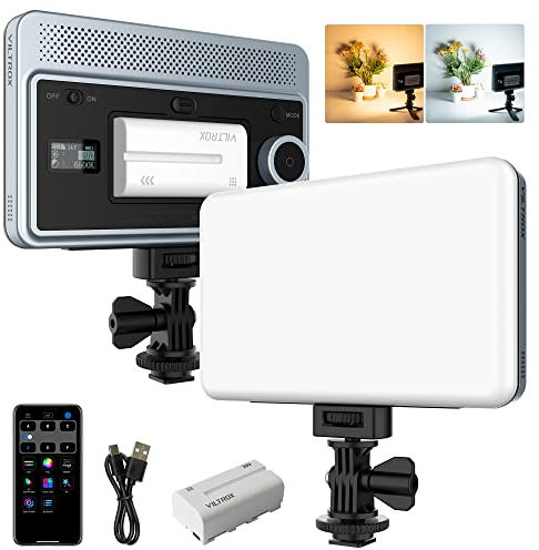 VILTROX Lampe vidéo LED 18 W, CRI 95+ 2800-6800 K à intensité variable sur panneau lumineux pour appareil photo avec écran LCD, contrôle par application de batterie pour lumière de touche programmable