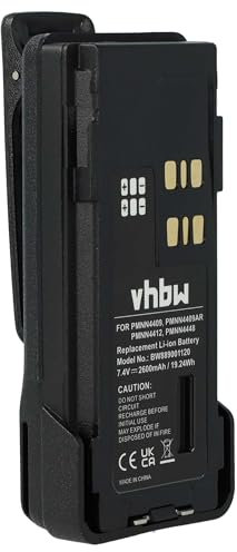 vhbw batteria compatibile con Motorola GP328D, DP4600, DP4601, DP4800, DP4801 radio (2600mAh, 7,4V, Li-Ion) + clip