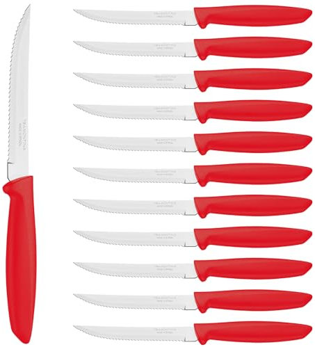 Tramontina - Couteau à steak denté rouge Plenus. Inox et polypropylène. X 12