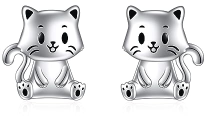 VONALA 925 Sterling Silber Katze Ohrringe Niedliche Tier Ohrstecker Hypoallergene Schmuck Geburtstagsgeschenke für Damen Frauen Teenager Mädchen Tochter