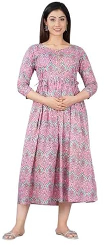 MAGHMAWomen's Maternity Dress Kurti for Pregnancy Women with Breastfeeding Dress with Floral Maxi Maternity Dress, Lavender, XXXXL