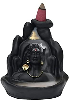 Lord Adiyogi Shiva Statue mit Räuchermappe, Mahadev Murti für Mandir, Heim-/Bürodekoration mit gratis 20 Räucherkegeln (handgefertigt)